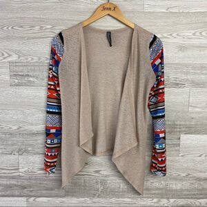 Gamiss boho Tan Geometric Sleeve Open Cardigan
